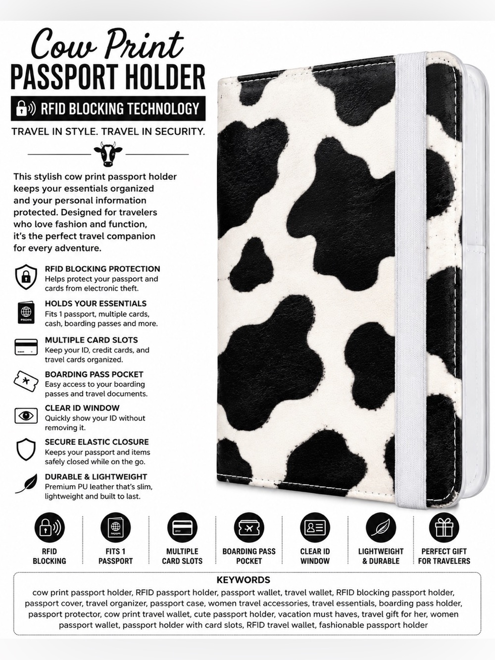 Cow Print Passport Holder RFID Blocker Wallet